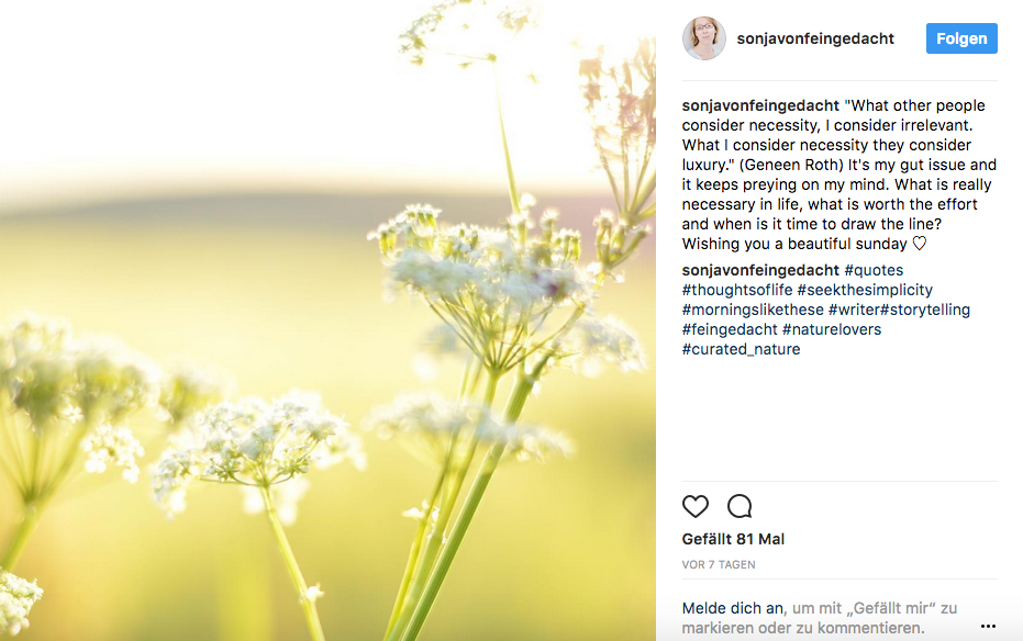 Screenshot Instagram Beitrag von Sonja (mit Klick aufs Bild landet ihr bei Sonjas Instagram) - Foto: © Sonja von feingedacht